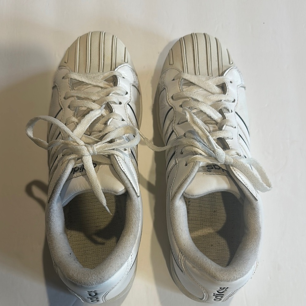 White Adidas Shoes leather sneakers laced slim side black lines PWC681001size 9